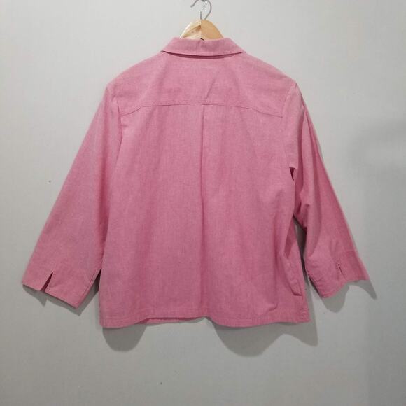 Draper's & Damon's Jacket Womens Large Pink Pintuck Button 3/4 Sleeve Pockets - Picture 3 of 11